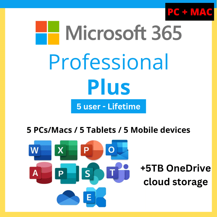Microsoft 365 professional plus pc and mac 5 users